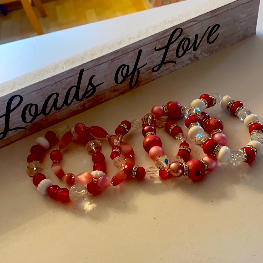 Valentine pink and red stretch bracelets
